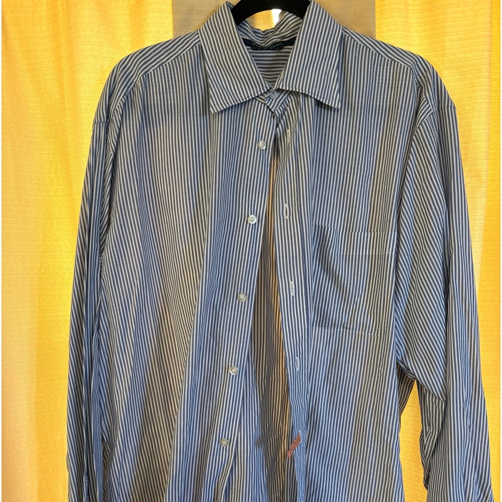 Beautiful Zegna Sport long sleeve button down blue striped shirt. Size XXL